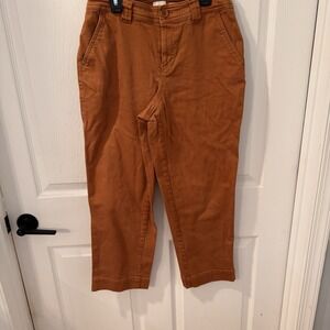 A New Day Pants Womens Sz 4 Brown Denim Crop‎ Stretch Mid Rise Pockets Zipper